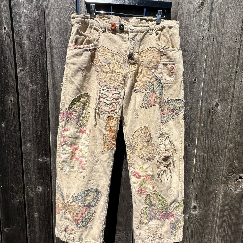 Magnolia Pearl Denim in moonlight with Butterfly Embroidery